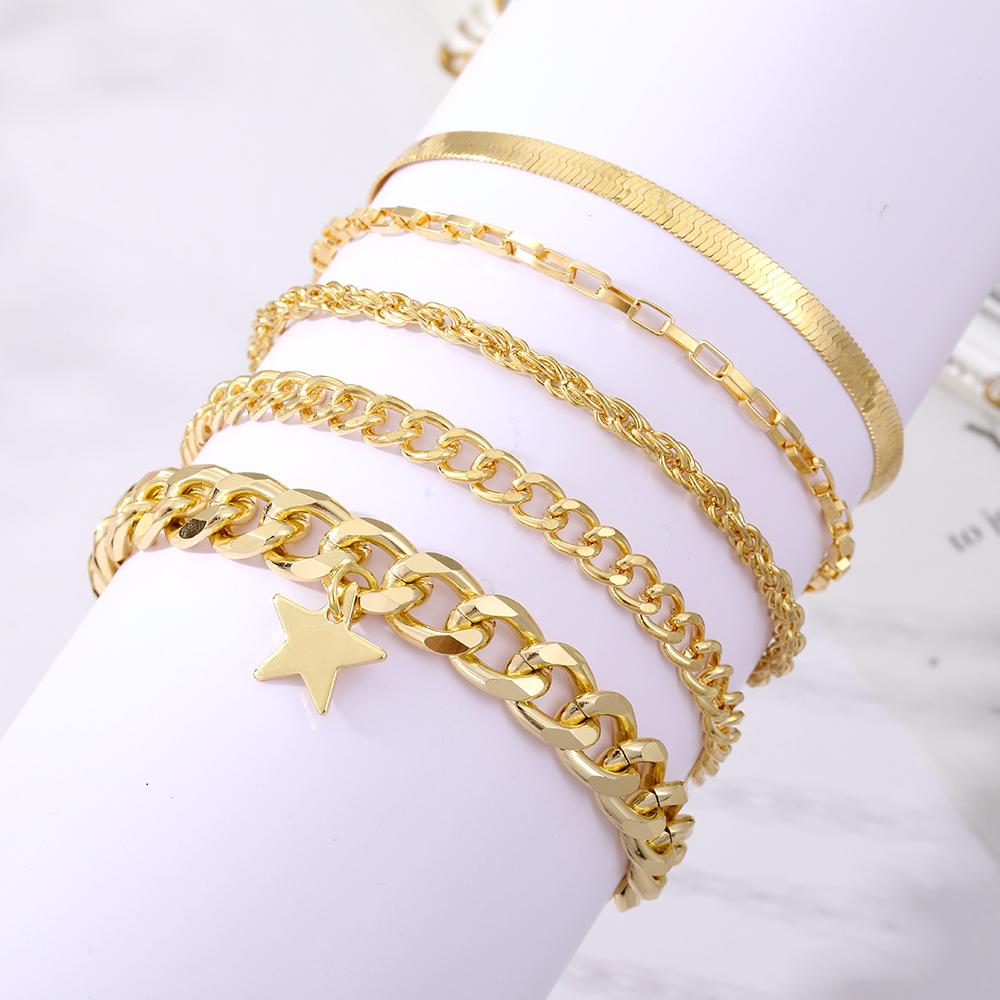 5 Piece Bracelet Couple Fashion Matching Bracelet Hollow Carved Star Pendant Light Luxury Temperament Girl Exquisite Bracelet Gift