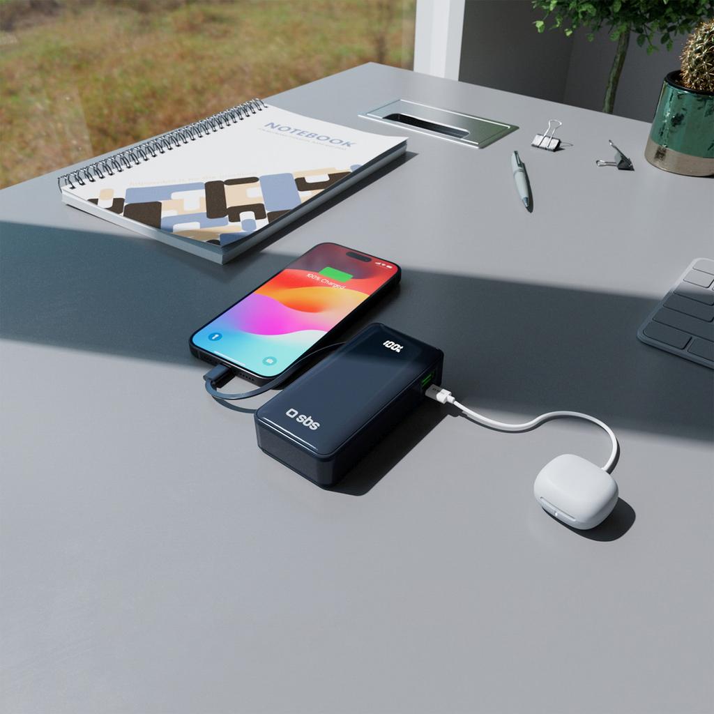 Powerbank 10000mAh USB-A USB-C with Built-in Display and 20W USB-C Cable - Dark Gray