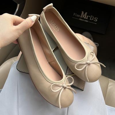 Весна 2024 года, новые корейские туфли-лодочки с бантом, женские туфли с неглубоким носком, туфли-бабушки на плоской подошве
