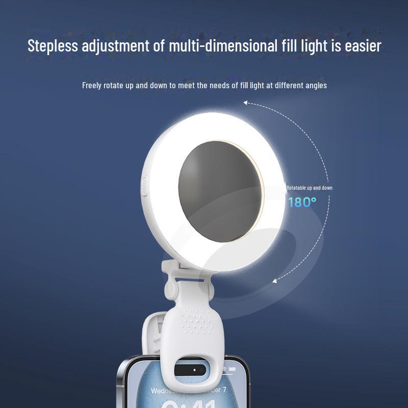 Портативная селфи-лампа с регулируемой яркостью и зеркалом для смартфонов