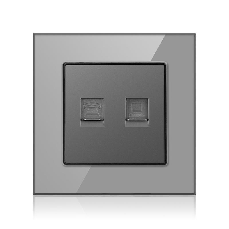 Cat6 Rj45 настенная розетка сетевая розетка с телевизором настенная двойная розетка для передачи данных телефонная панель из закаленного стекла настенная компьютерная сетевая розетка
