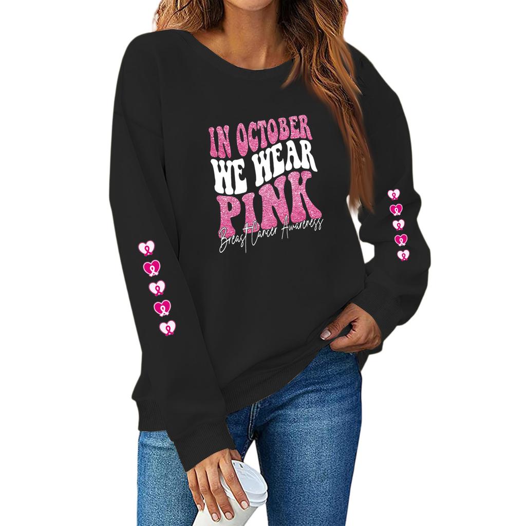 Breast  Sweatshirts For WomenRibbon Breast  Shirt Cute Dog Graphic  Long Sleeve Tops