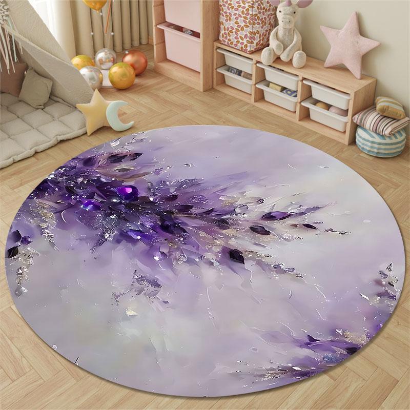 Eclectic Round Peacock Multicolor Rug Mat, Non-Slip Floor Mat for Nursery
