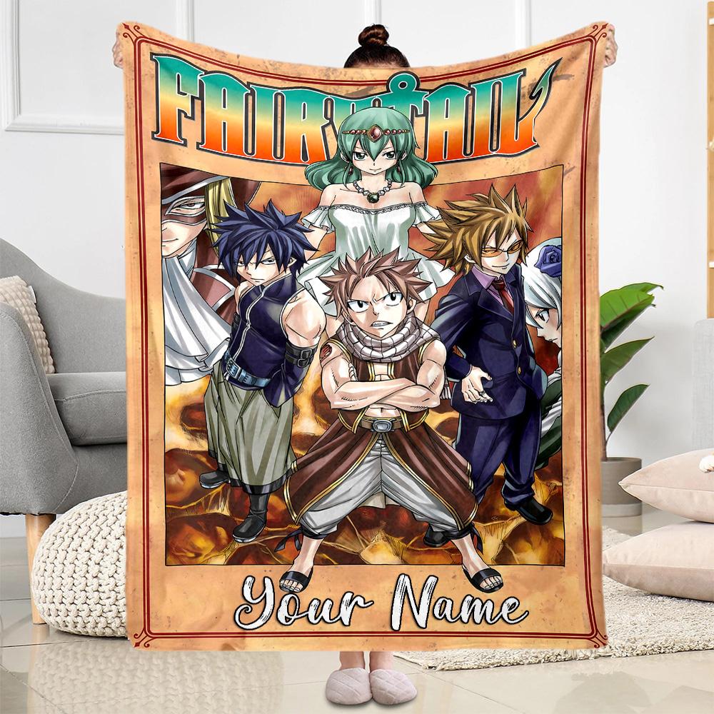 Fairy Tail Adventure Customize Text Blanket Cozy Customizable Blanket Ultra-Soft for Bedding Living Room Picnics Bed Four Seasons Multipurpose