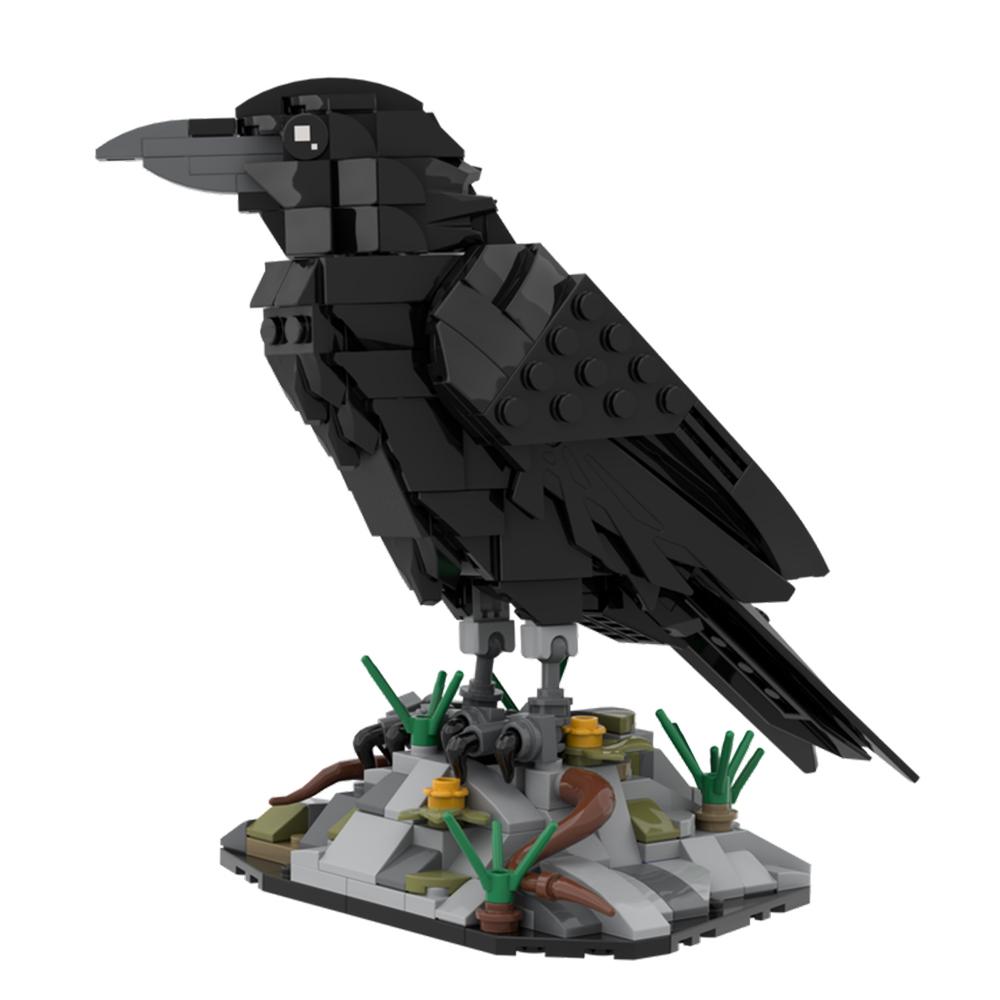 MOC Smart Crow Building Block Model Intelligent Bird DIY Assembly Set Building Block Rock Base Children's Toy Collection Gift