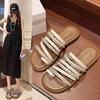 Rhinestone Black Fashion Sandals Women's 2025 Summer New Thick-soled Versatile Fashion Flat-soled Cool Slippers