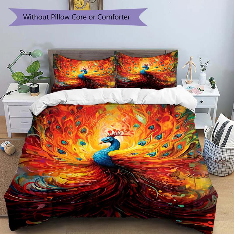 3pcs Peacock Feather Artwork Duvet Cover Set, 1 Duvet Cover + 2 Pillowcases (No Insert), High-Definition Print, Home & Dorm yy251123049