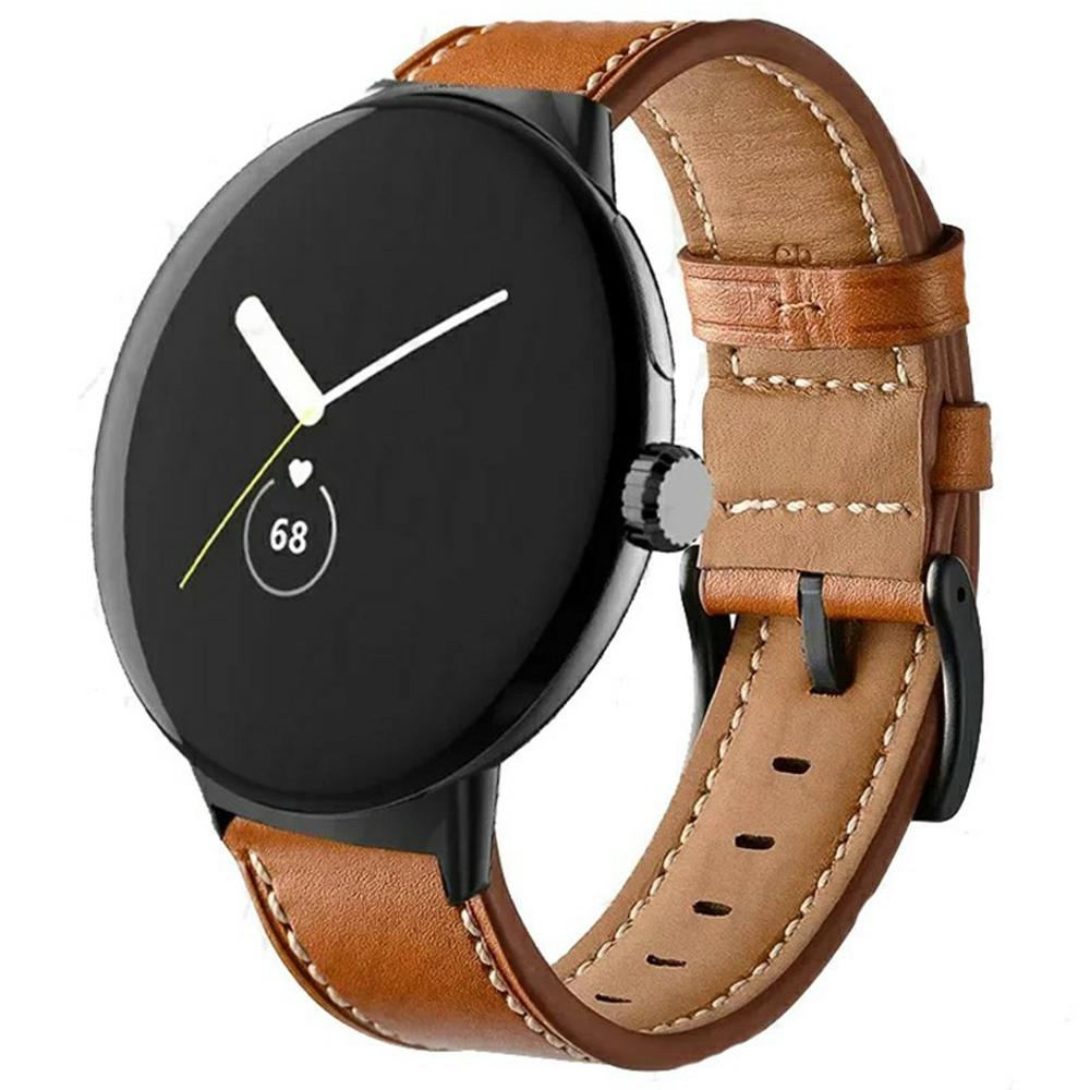 Fiber Leather Watch Band for Google Pixel Watch 4 41mm/3 41mm/Watch 2/Watch Stitching Line Quick Release Replacement Strap