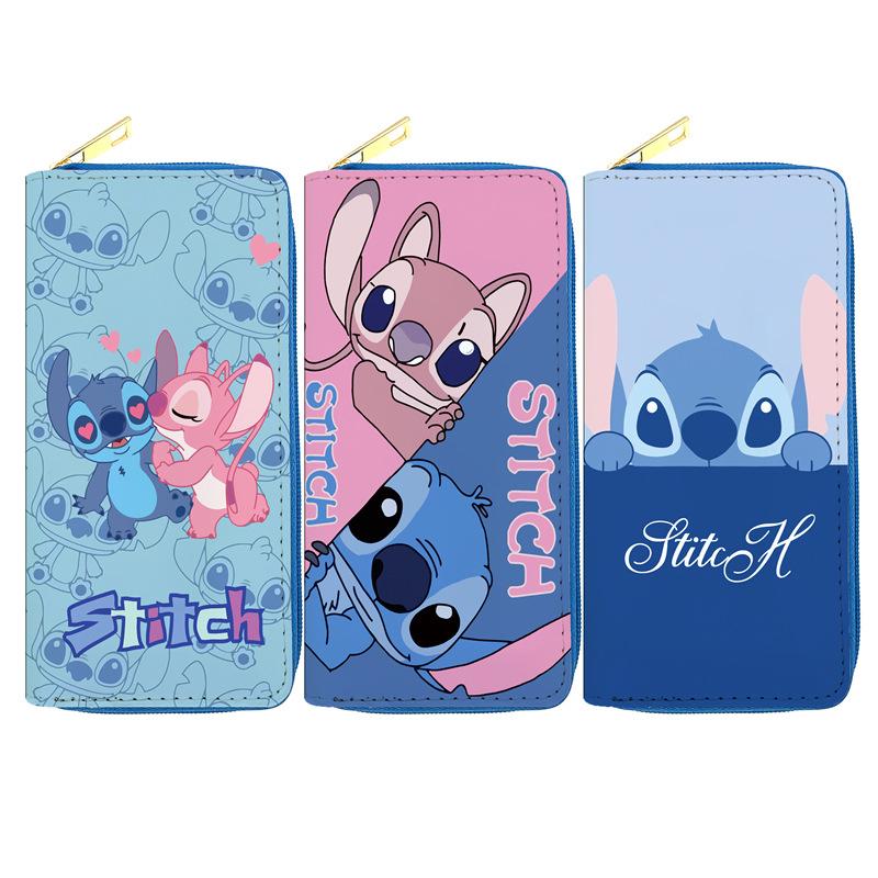 Stitch PU Long Wallet Student Clutch Single Zipper Makeup Bag Anime Passport Holder 3pcs