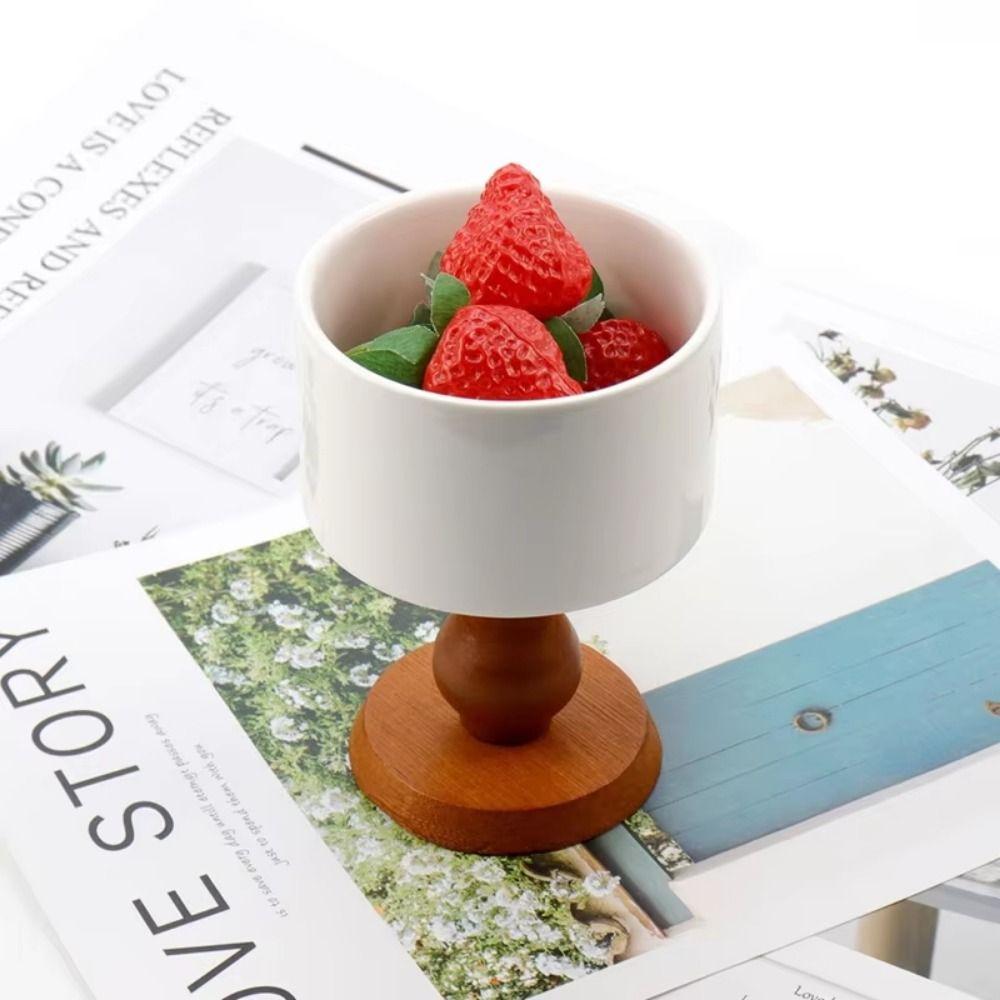 2Pcs Delicate Wood Dessert Bowls Creative Tall Candlestick Stand Home Furnishings