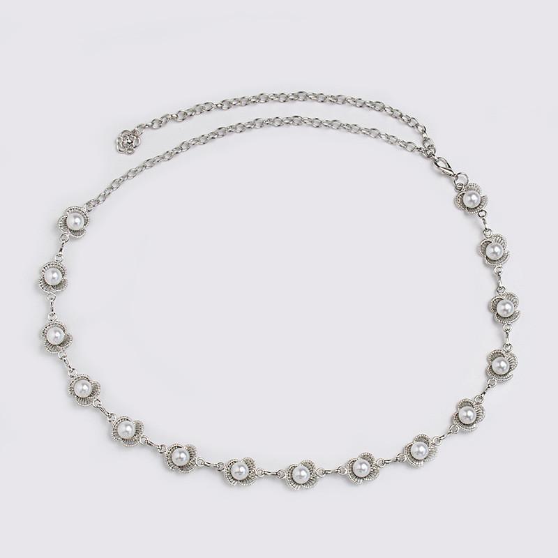 Gold Silver Pearl Waist Belt With Floral Design For Elegant Women Gift Idea