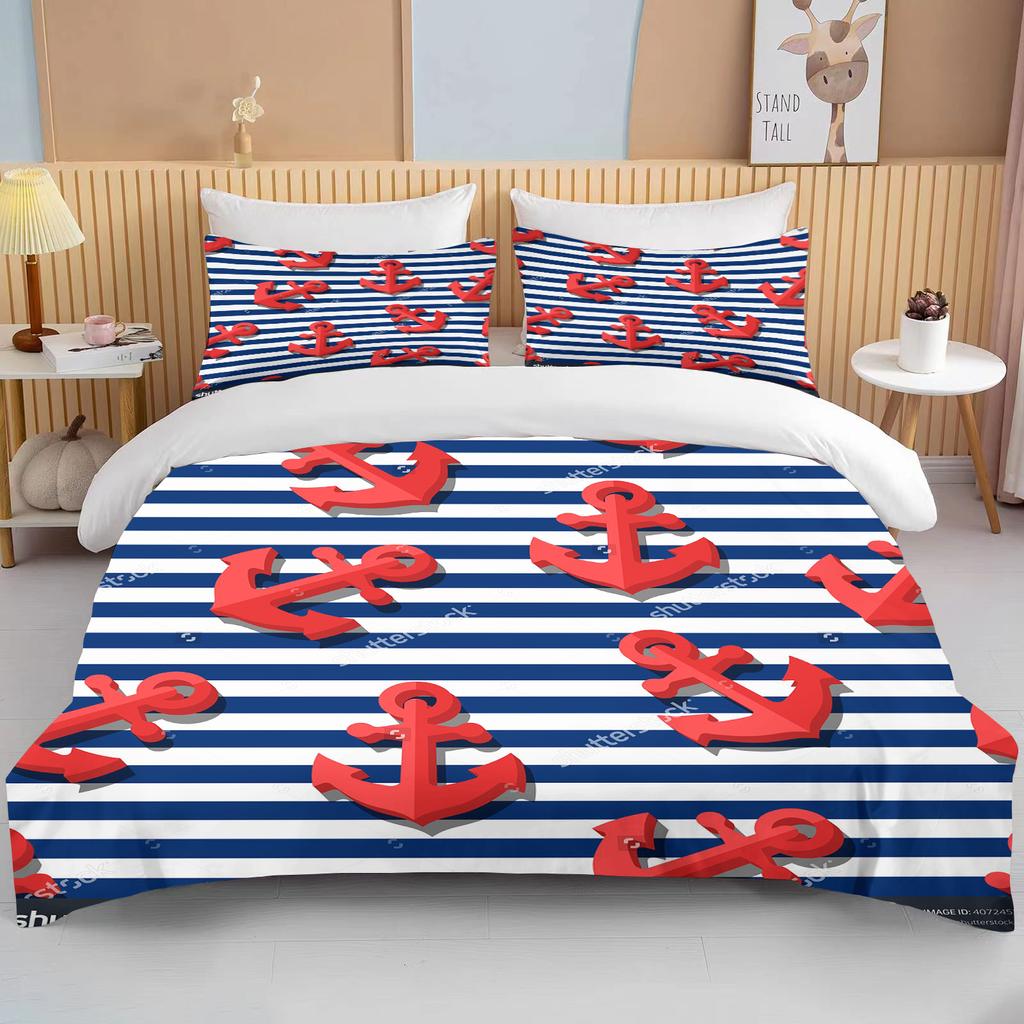 10 Sizes Marine Anchor Pattern Duvet Cover Set Bedding Set Ultra Soft Quilt Cover And Pillowcases For Kids Teens Boys Bedroom