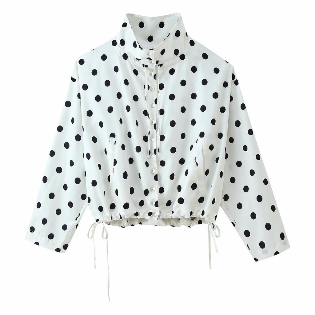 2026 Spring New Product European and American Cross-border Women's Clothing Street Fashion Drawstring Design Polka Dot Jacket w017 D028