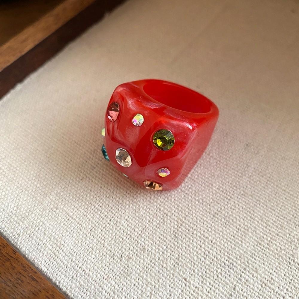 Геометрическое кольцо конфетного цвета Корейский стиль Большое однотонное кольцо-купол Кольцо из смолы со стразами Ювелирные изделия Подарки