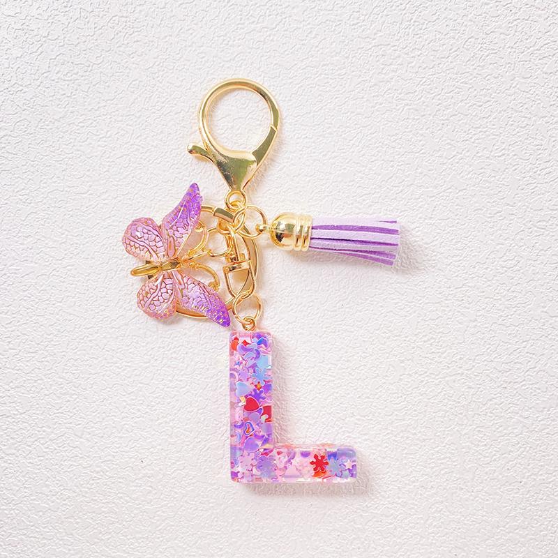 Able Purple Letter Keychain Sequin Butterfly Tassel Pendant Keychain Exquisite Backpack Decoration Accessories Gifts