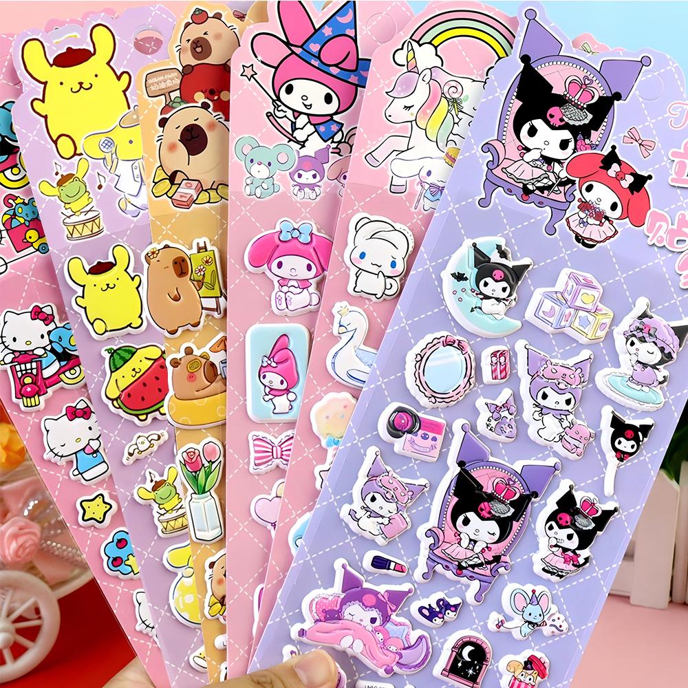 Kawaii Sanrio 3D Puffy Stickers Cute Anime Kuromi My Melody Cinnamoroll Bubble Sticker Decorative Luggage Laptop Decals Toy Gift