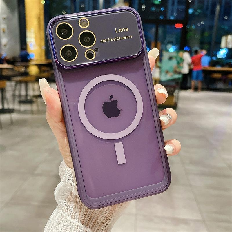 Роскошный чехол для линз с большим окном, магнитный чехол из ТПУ для беспроводной зарядки для iPhone 14 13 12 11 Pro Max, универсальный защитный чехол от падения