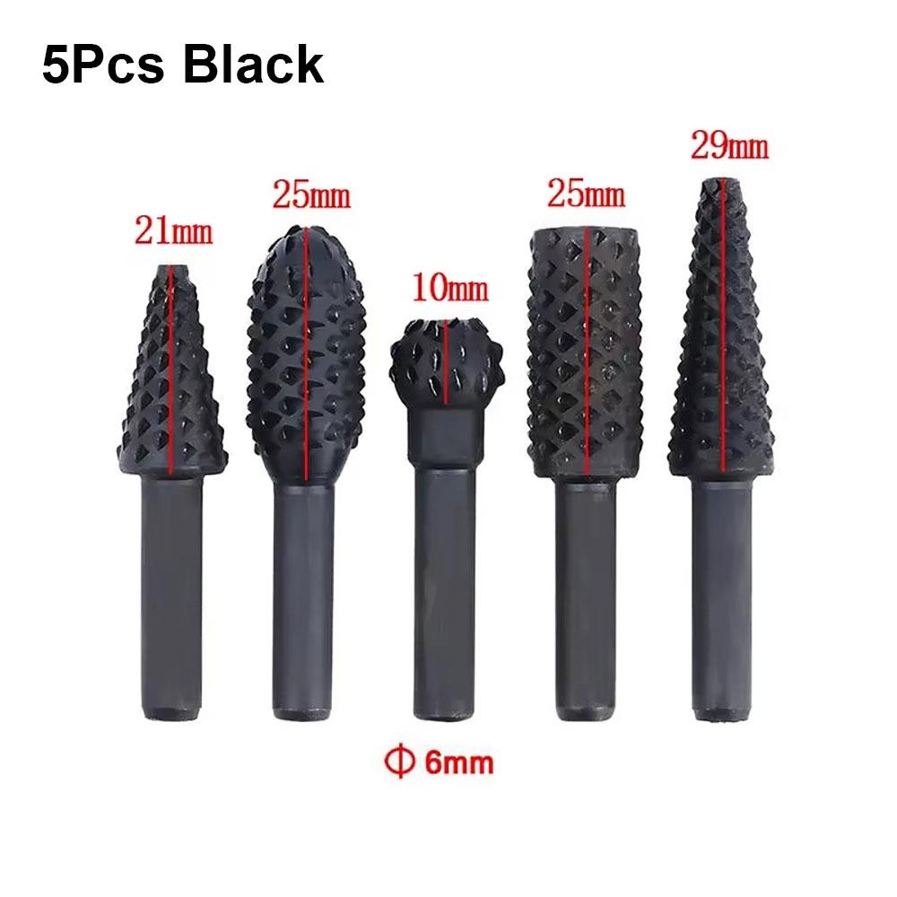 5/10Pcs Black Grey Rotary Burr Set 6mm Shank Grinding Head Drill Bits for Woodworking Root Carving