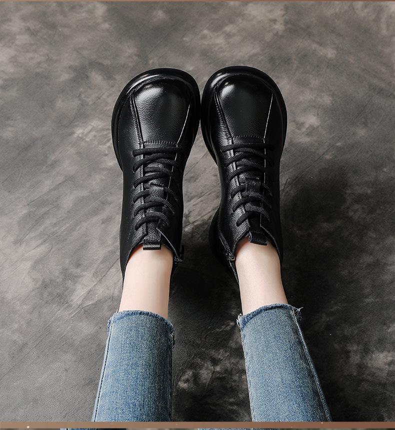 Ретро ботильоны Martin из натуральной кожи для женщин - Толстая подошва, Нескользящие, Мягкая кожа для осени и зимы