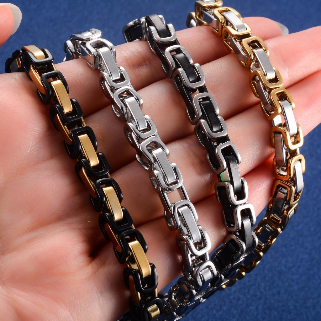 6mm 23cm Cool Stainless Steel Byzantine Chain Bracelet for Men Chunky Punk Rock Boy Hand Chain Anklet Wristband Metal Jewelry