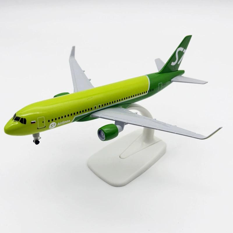 Металлическая модель самолета 20 см Модель самолета Siberian S7 Airlines A320 Металлическая реплика со стойками шасси Сплав Авиационная симуляция