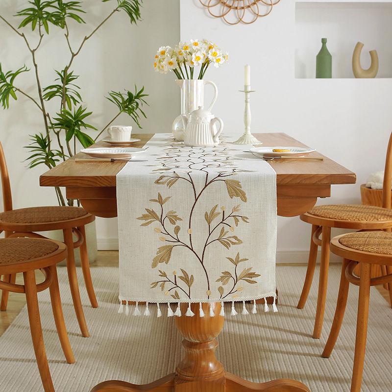American Embroidery Table Runner Retro Tassel Dining Cover Decorative Long Cloth Party Banquet Camino De Mesa Kitchen