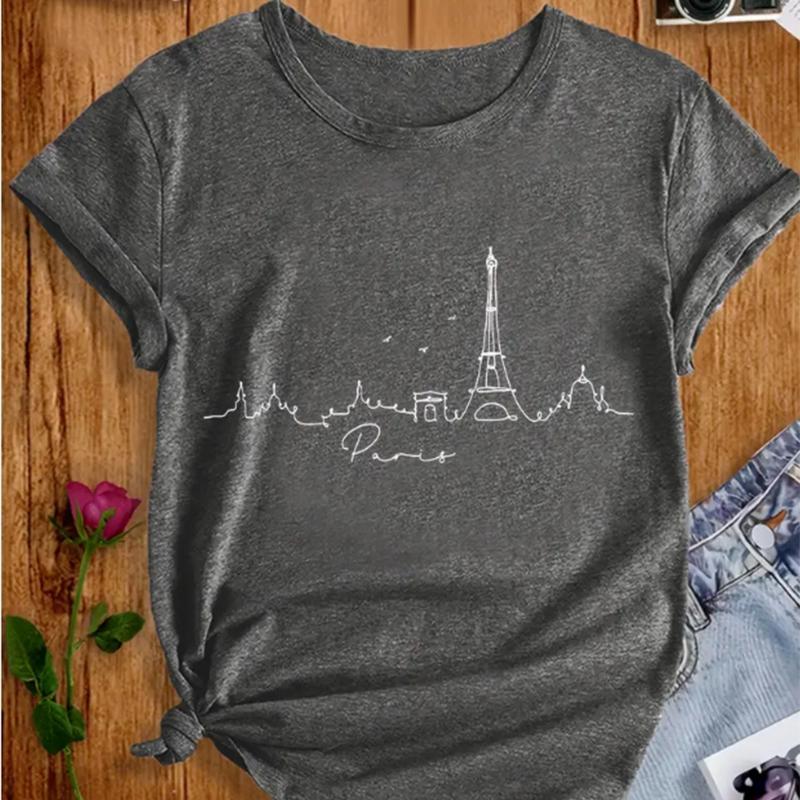 Модная женская футболка с минималистичным принтом в виде пейзажа, забавная повседневная футболка с круглым вырезом и короткими рукавами, летняя женская футболка