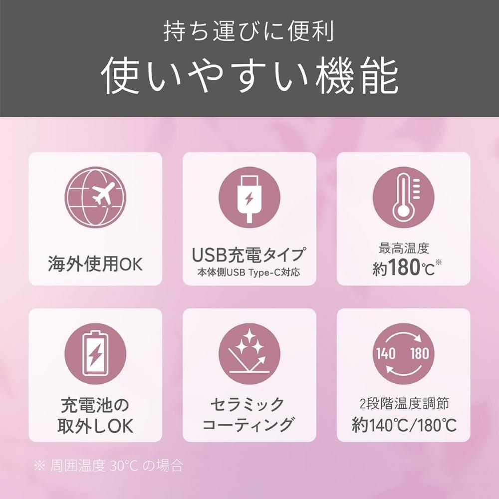 Беспроводной утюжок для челки Koizumi USB 2 Темп. Зарубежный Розовый Съем.аккум. Мешочек Khr As03 P