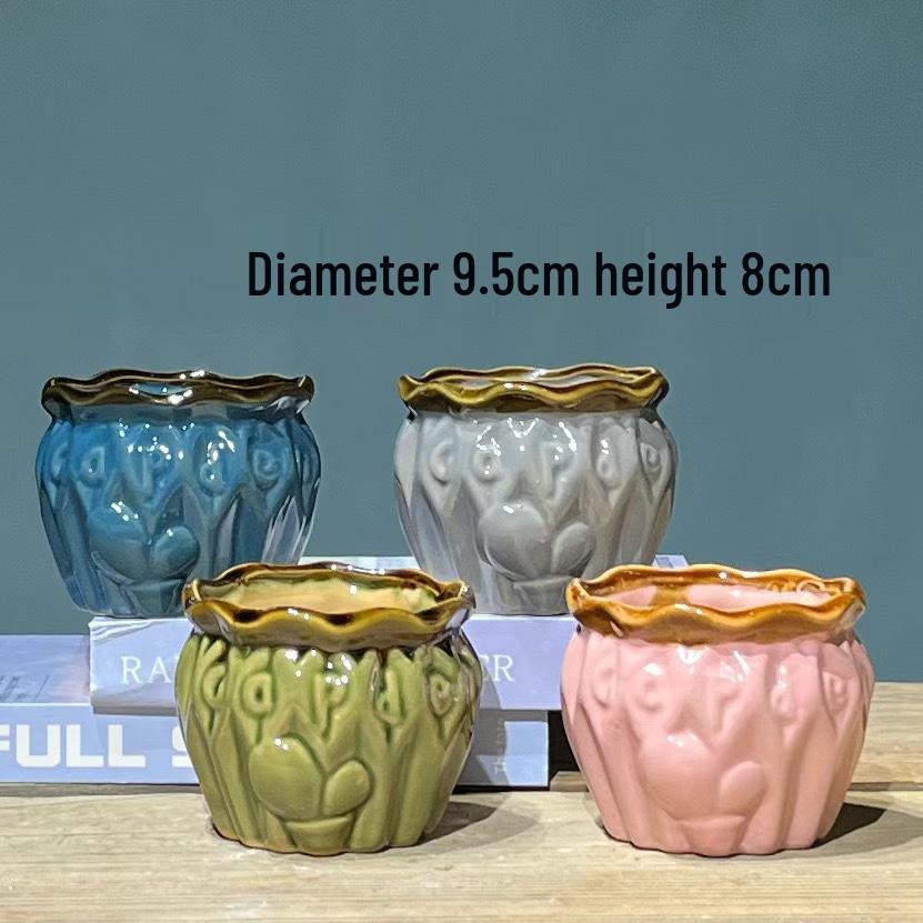 Retro Ceramic Succulent Pot - Large & Small with Creative Handmade Relief Design