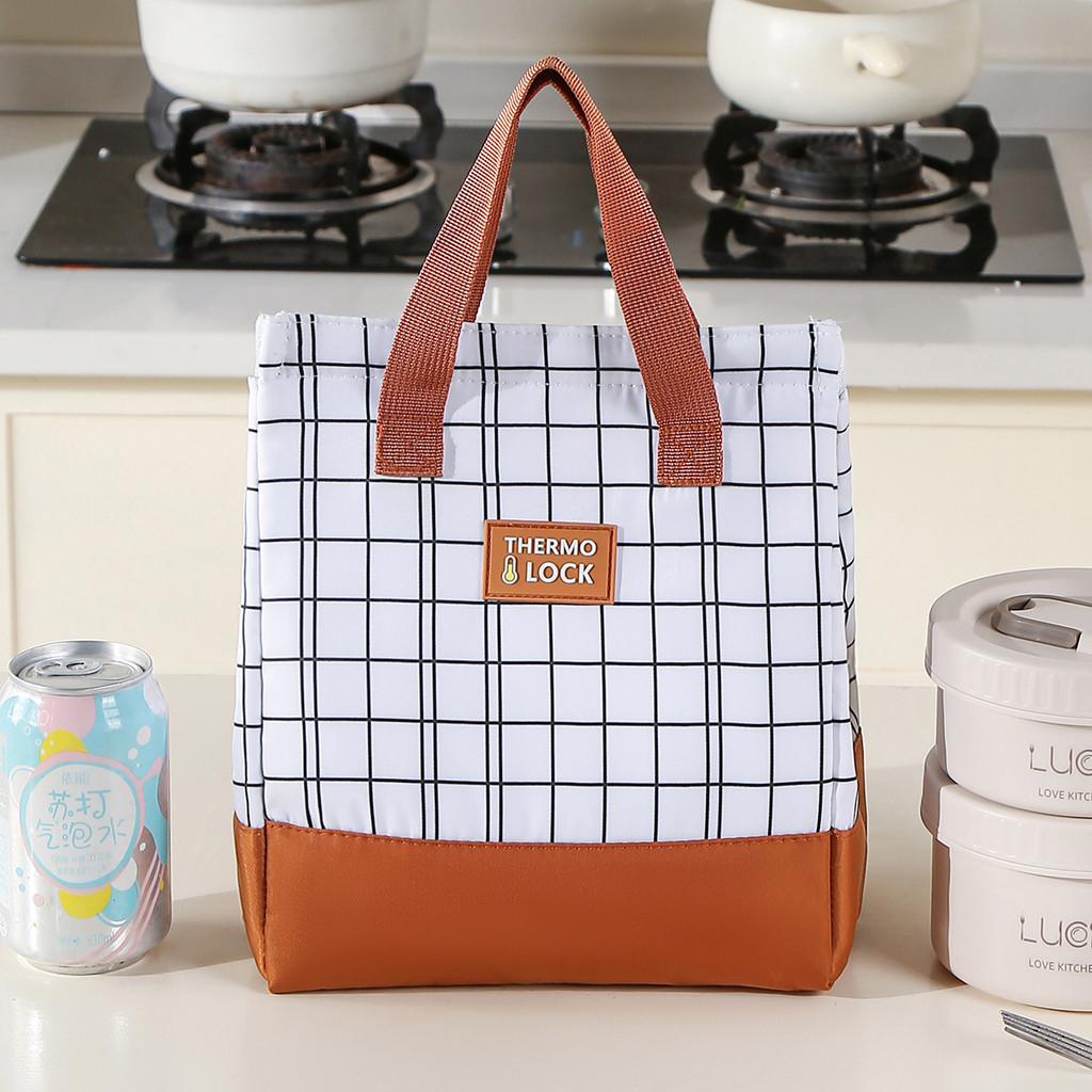 Grid Oxford Minimalist Lunch Bag Tote With Insulated Storage Commuters For