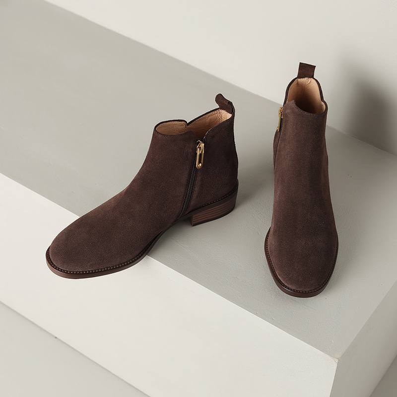 Krazing Pot Зимние ботинки челси из коровьей замши с круглым носком на среднем каблуке, женские ботильоны на молнии, большой размер 43, базовый дизайн