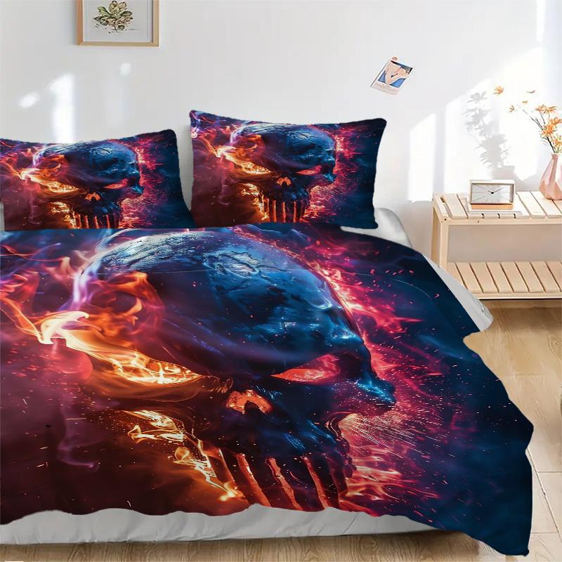 3pcs Flaming Skull Bedding Set, Including, Without Filling, Soft and Comfortable Home Bedroom.J050