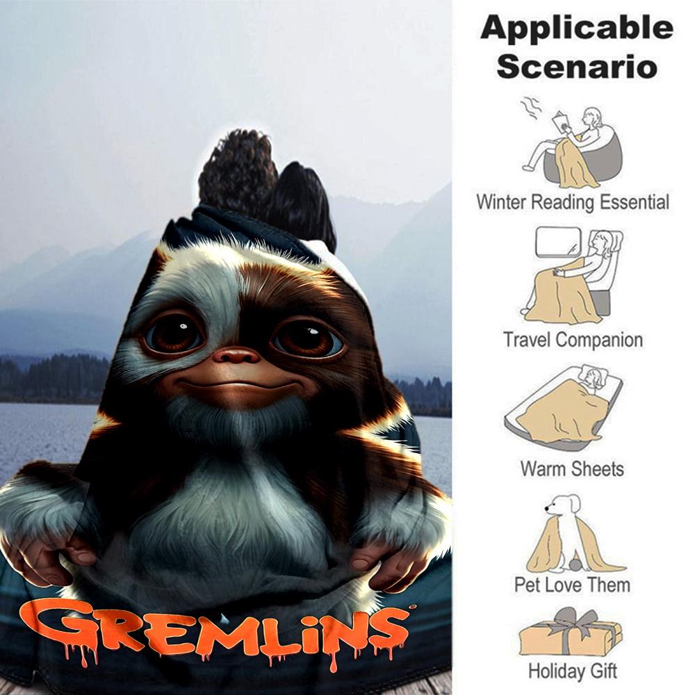 1 шт. Плед Gremlins Gizmo, Мягкий фланелевый, Уютный, Всесезонный полиэстер, Идеально для дома, офиса