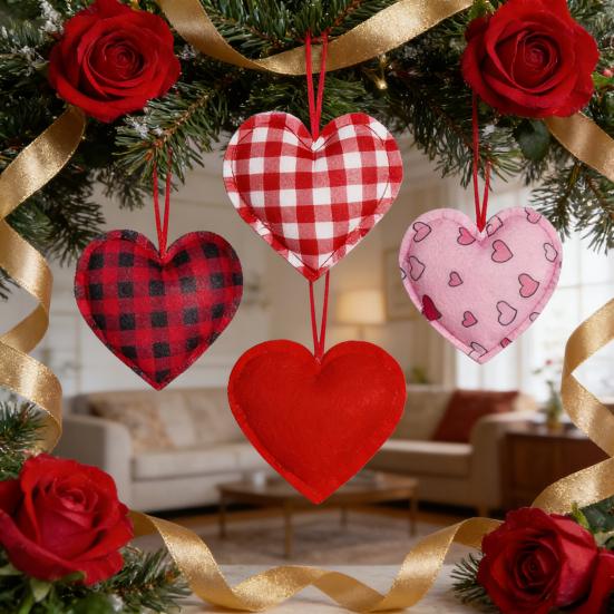 12 шт. Подвесное украшение в виде сердца из фетра, красное, розовое, с узором «буффало плейд», шарм в виде сердца для Дня святого Валентина, свадебной вечеринки, DIY-поделок