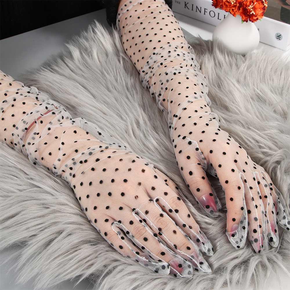 1 пара Гибкие аксессуары Эластичные Солнцезащитные Фальбала Пятна Пятна Перчатки Тюлевые перчатки Кружевные митенки