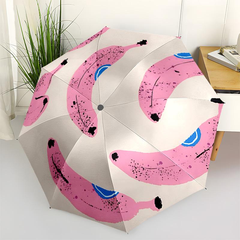 1pc Pink Bananas Open/Close Folding Umbrella, All- Portable Umbrella for & Men, Stylish Accessory (Holiday Gift) 8-Rib yy251213129