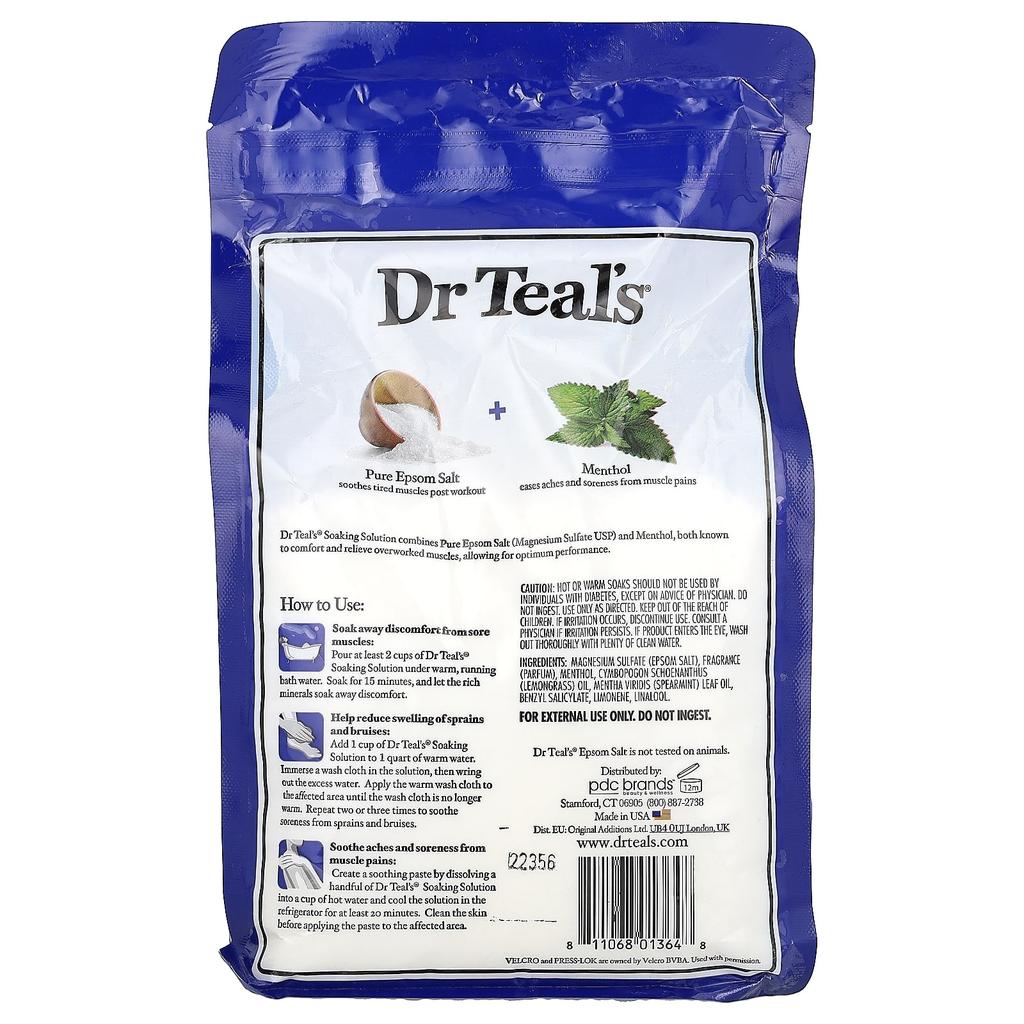 Dr. Teal's Pure Epsom Salt Body Solution, Pre/Post Workout, Citrus & Mint, 3 Lbs (1.36 Kg)