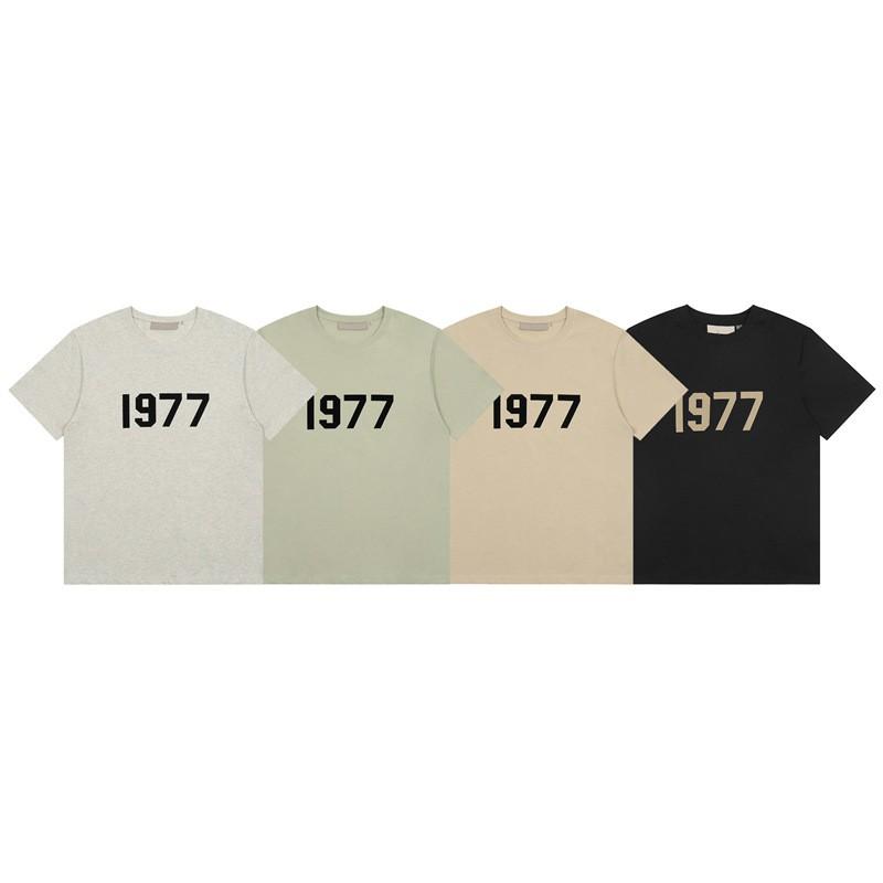 Mens Loose Fit Cotton T-Shirt With Flocked Print 1977 Design Casual Streetwear Short Sleeve Tee