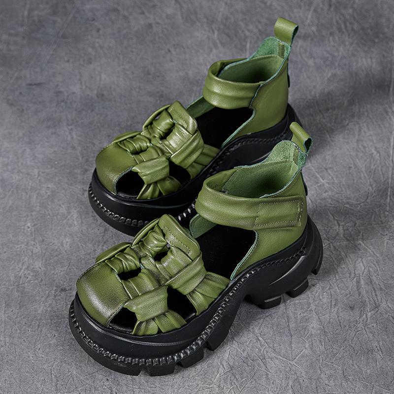 Fashion GKTINOO Closed Toe Thick Soled Sandals 2025 Summer New Retro Genuine Leather Comfortable Soft Sole Versatile Women's Shoes