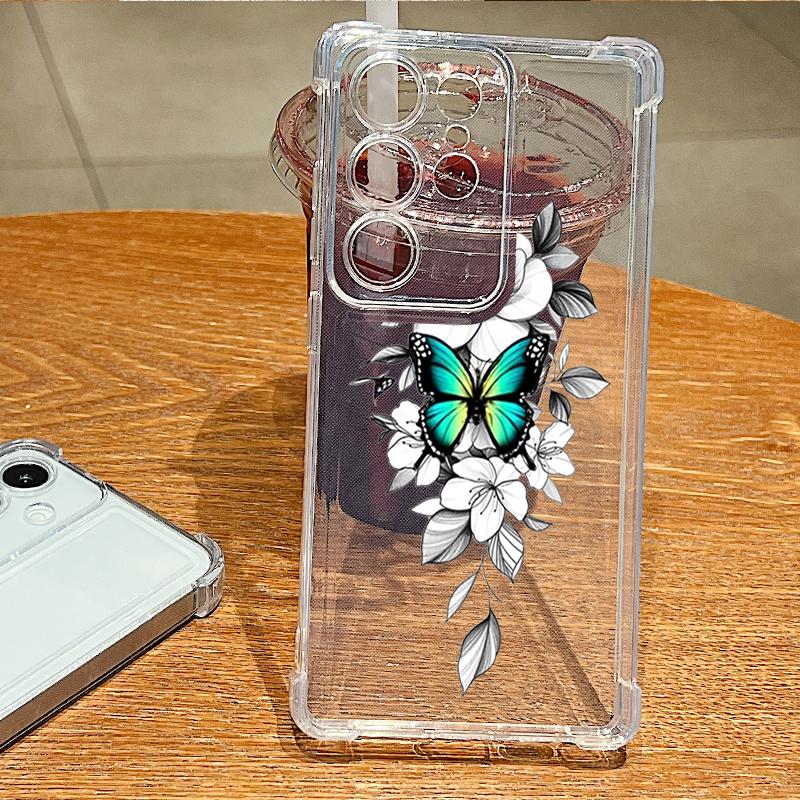 Прозрачный чехол для Samsung Galaxy S25 Edge S24 S23 S22 Ultra S24 S21 FE A56 A55 A16 A15 5G с рисунком бабочки, мягкий ТПУ чехол для телефона
