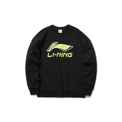 Li Ning Sports Fashion Series Casual Color Block Printed Logo Свободный круглый вырез пуловер свитшот мужской свитшот черный AWDR369-2