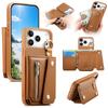 Кошелек-чехол на молнии с отделениями для карт из кожи для IPhone Air 17 Pro Max 16 Plus 15 14 13 12 11 Pro с держателем-кольцом Защитная крышка
