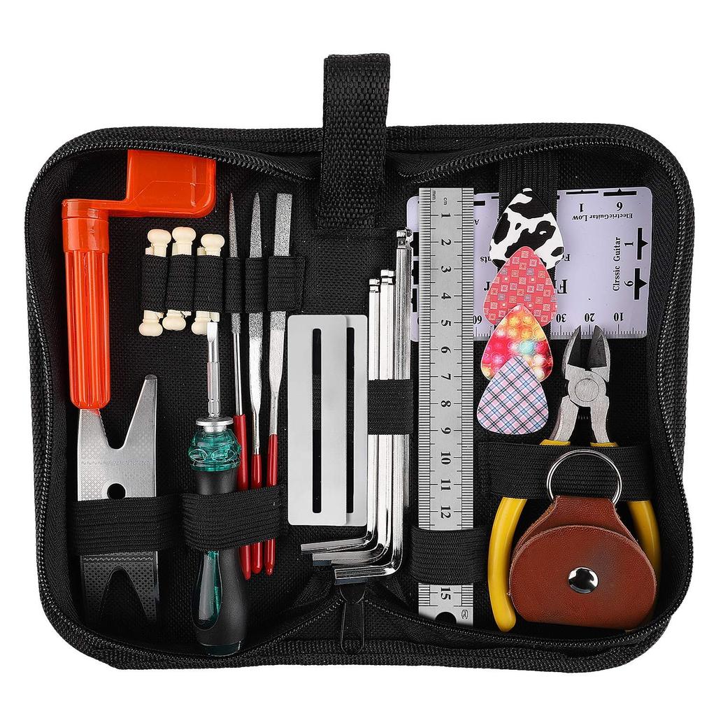 Flushbay Guitar Maintenance Kit Repair Tools Guitar Cleaning Set Ukulele Bass Maintenance Set Hex Wrench Pick Nut File Multi Spanner Bridge Pin