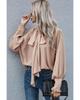 Azura Exchange Khaki Frilled Knotted Blouse with Bishop Sleeves