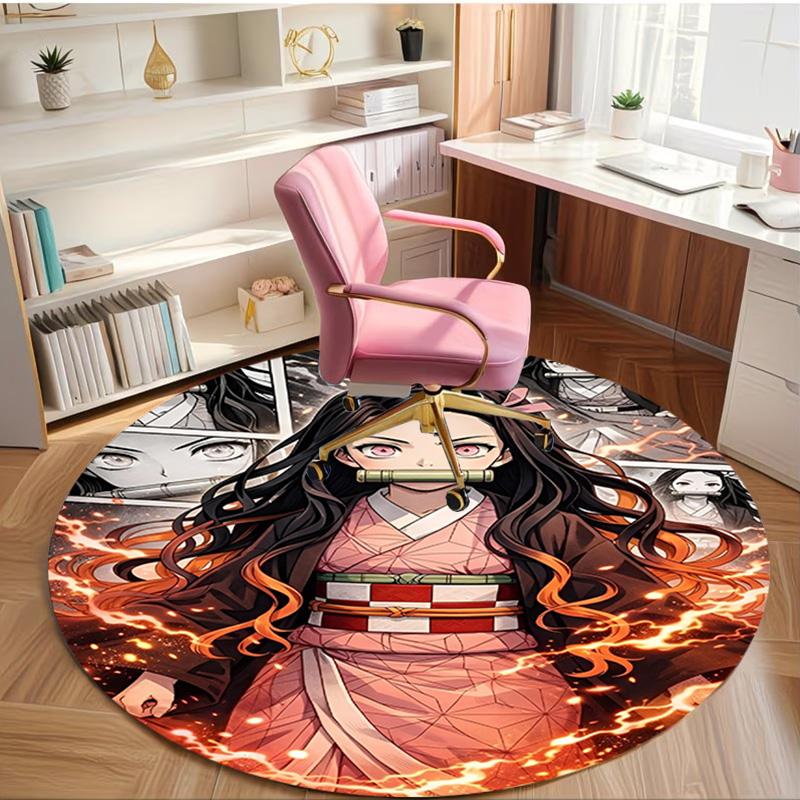 Demon Slayer Print Round Rug, Washable Floor Carpet, For Entryway Dorm Laundry Room Office Study, Home Decor Birthday Christmas Gift