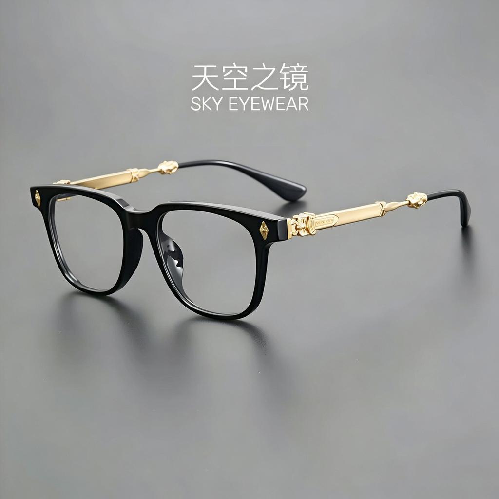 Black frame engraved myopia glasses, large frame thin anti-blue flat glasses, advanced commuter literary glasses frame lenses