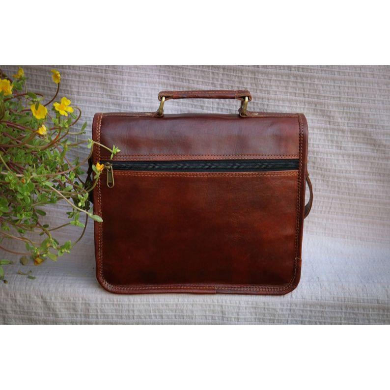 13" Leather Messenger Bag Laptop Case Office Briefcase Gift for Men Computer Distressed Shoulder Bag