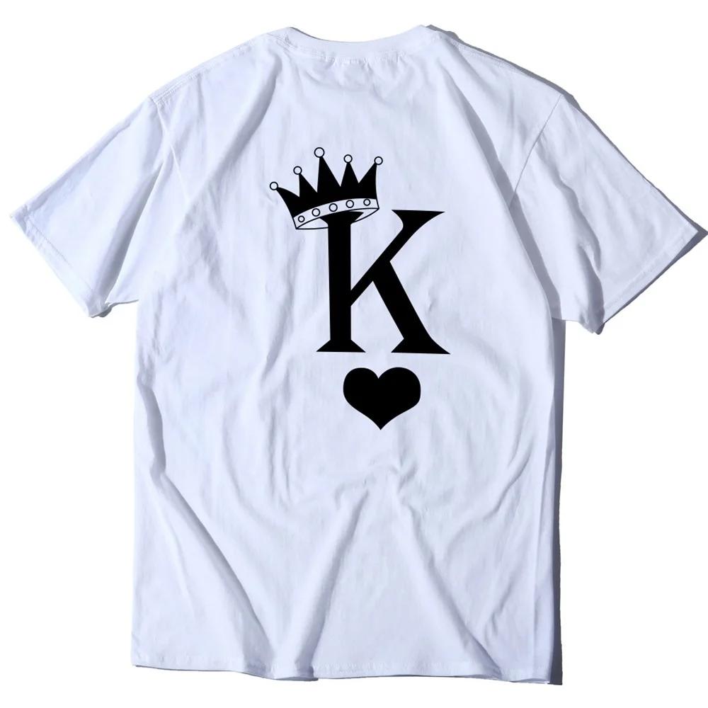 Heart Crown K Q Print Couple T Shirt Lovers Short Sleeve O Neck Loose Tshirt Fashion Woman Man Tee Shirt Tops Clothes