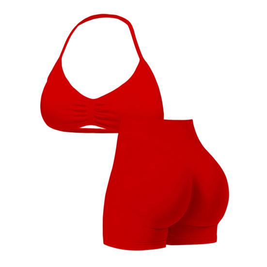 Комплект из 2 предметов для тренировок: Топ на бретелях с открытой спиной и Спортивные шорты с высокой талией и ремешками для женщин