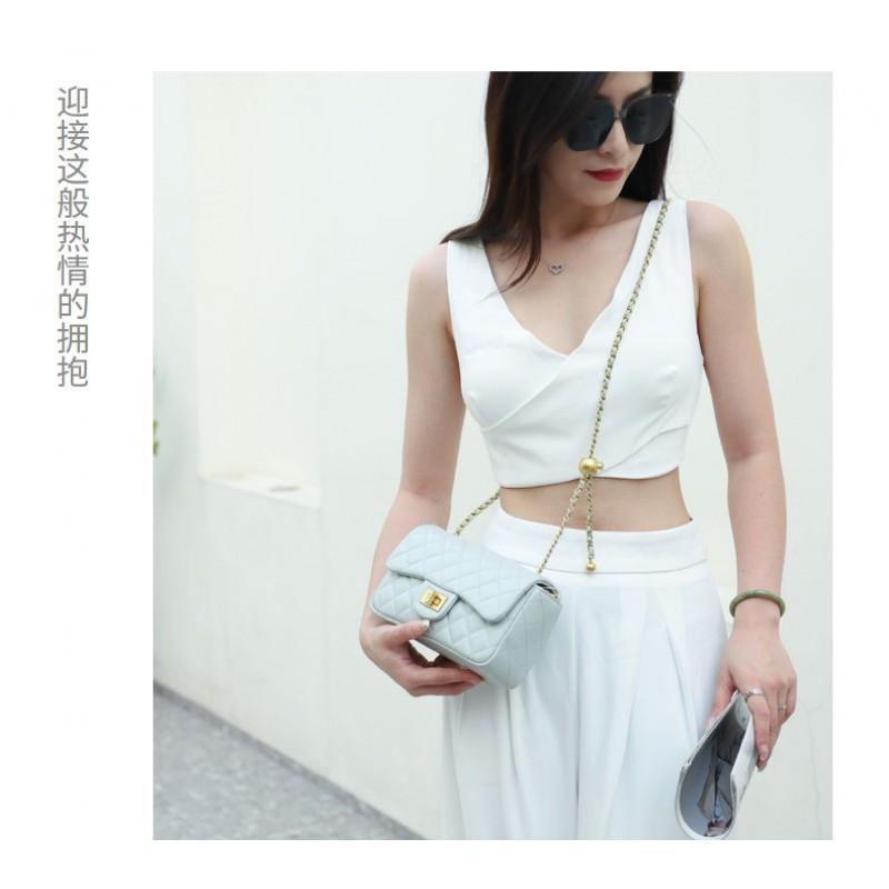 Bag Women's Style Authentic Leather Fashionable Diamond-shaped Square Fat Chain Single-shoulder Crossbody